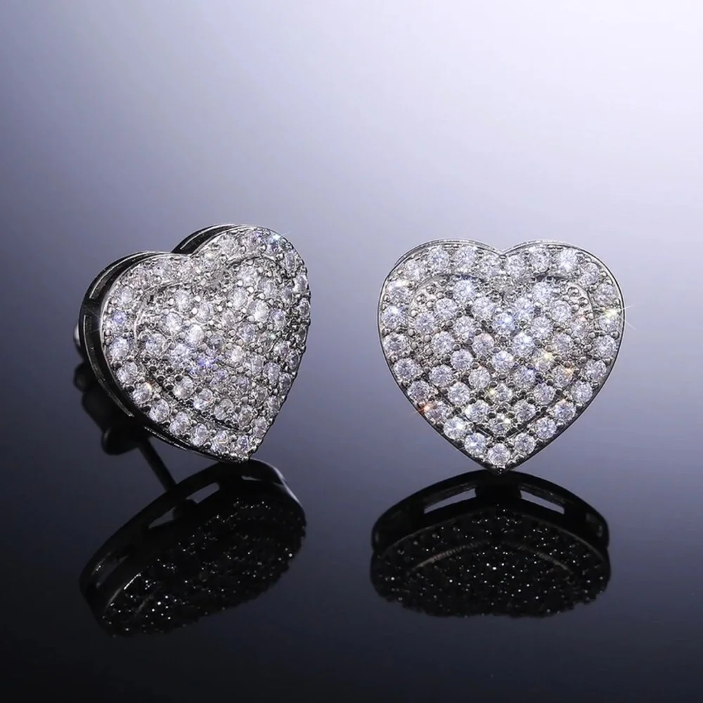Silver Crystal Heart Stud Earrings - Picture 4 of 10